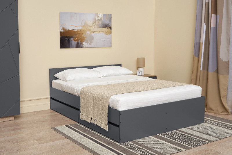Кровать Скайвуд с ящиками 140*200 графит серый