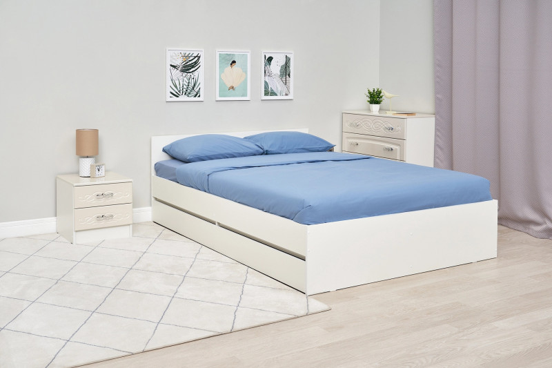 Кровать Скайвуд с ящиками 140*200 белый текстурный